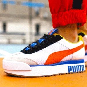 Puma White and Orange Athletic Shoes